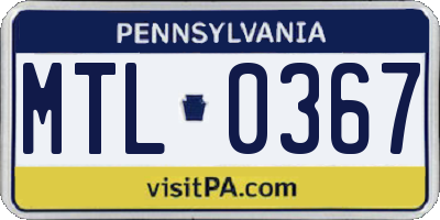 PA license plate MTL0367