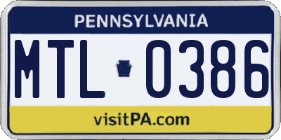 PA license plate MTL0386
