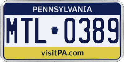 PA license plate MTL0389