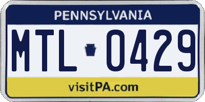 PA license plate MTL0429