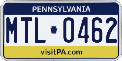 PA license plate MTL0462