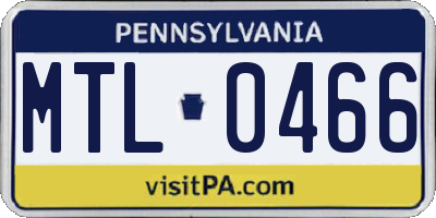 PA license plate MTL0466