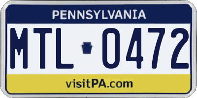 PA license plate MTL0472