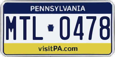PA license plate MTL0478