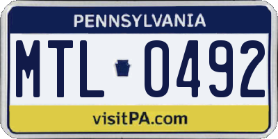 PA license plate MTL0492
