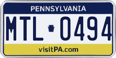 PA license plate MTL0494