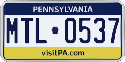 PA license plate MTL0537