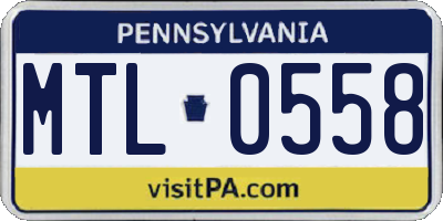 PA license plate MTL0558