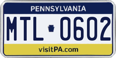 PA license plate MTL0602