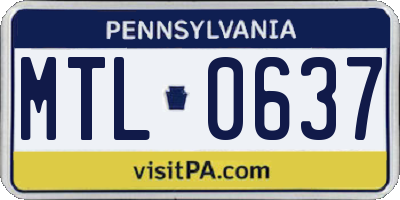PA license plate MTL0637