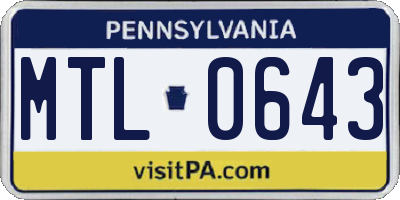 PA license plate MTL0643