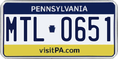 PA license plate MTL0651
