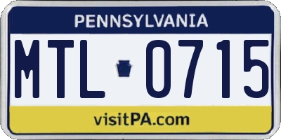 PA license plate MTL0715