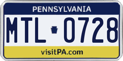 PA license plate MTL0728