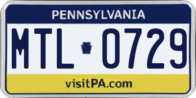 PA license plate MTL0729