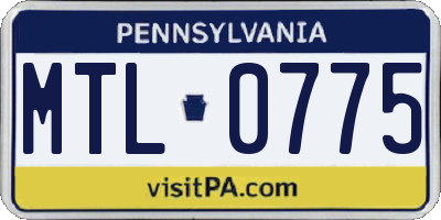 PA license plate MTL0775