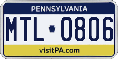 PA license plate MTL0806