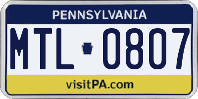PA license plate MTL0807