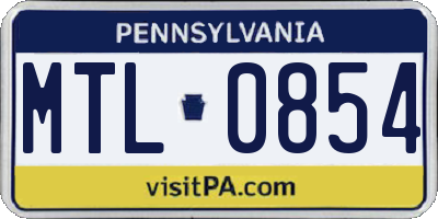 PA license plate MTL0854