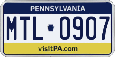 PA license plate MTL0907