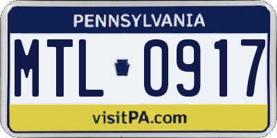 PA license plate MTL0917