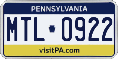 PA license plate MTL0922