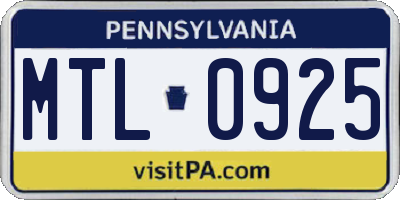 PA license plate MTL0925