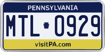 PA license plate MTL0929