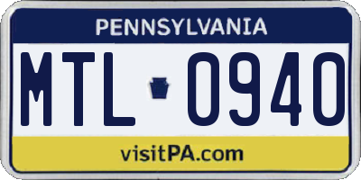 PA license plate MTL0940