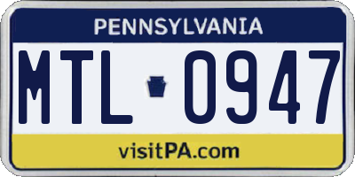 PA license plate MTL0947