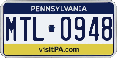 PA license plate MTL0948