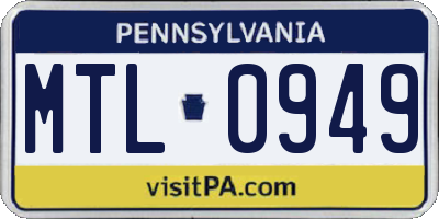 PA license plate MTL0949