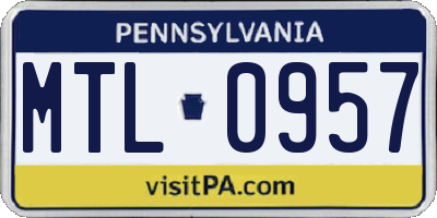 PA license plate MTL0957