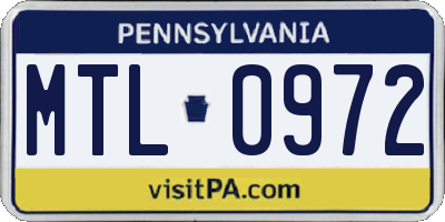 PA license plate MTL0972