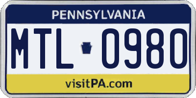PA license plate MTL0980