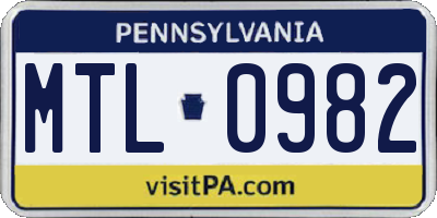 PA license plate MTL0982