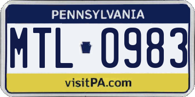 PA license plate MTL0983