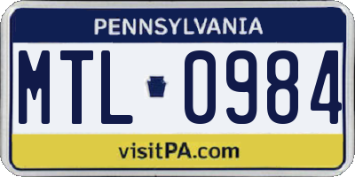 PA license plate MTL0984