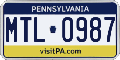 PA license plate MTL0987