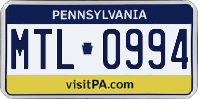PA license plate MTL0994