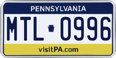 PA license plate MTL0996