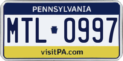 PA license plate MTL0997