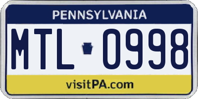 PA license plate MTL0998