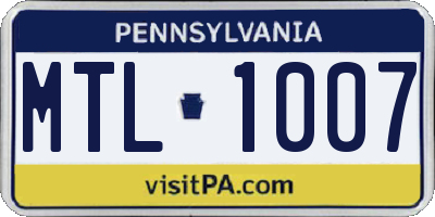 PA license plate MTL1007