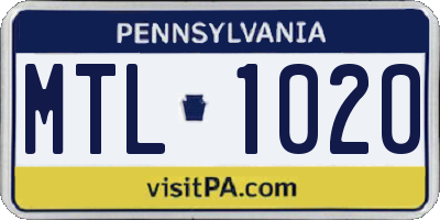PA license plate MTL1020