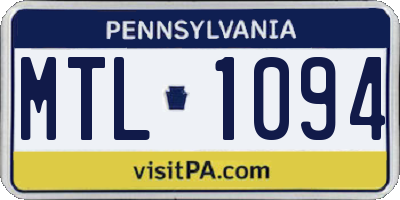 PA license plate MTL1094