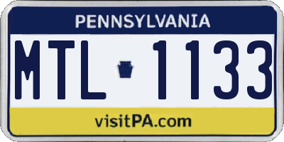 PA license plate MTL1133