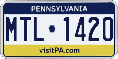 PA license plate MTL1420