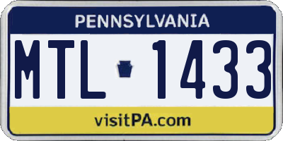 PA license plate MTL1433