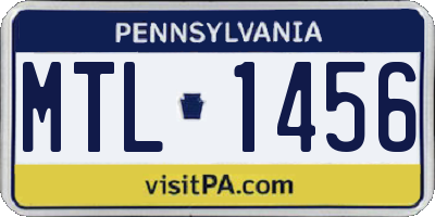 PA license plate MTL1456